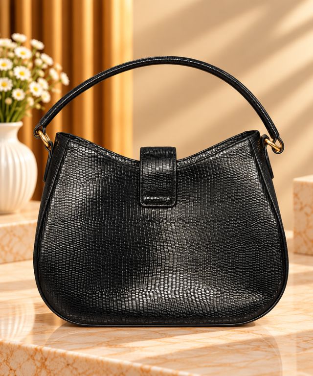 Black embossed hobo with tab