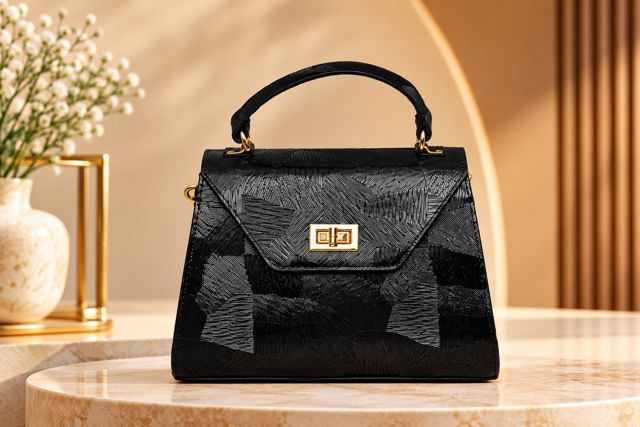 Black textured top-handle bag