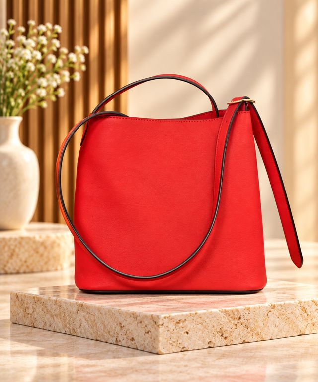 Red bucket bag